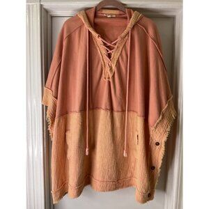 Oli and Hali Oversized Hooded Cotton Muslin Pancho Jacket Sweater OS Boho Hippie